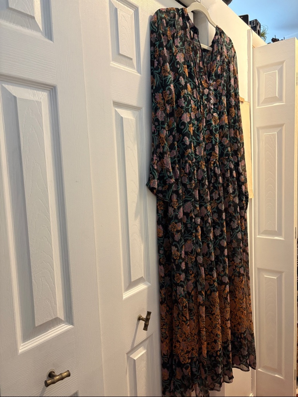 Free People Black Floral Maxi Dress with Green and Rust Accents - Picture 9 of 10